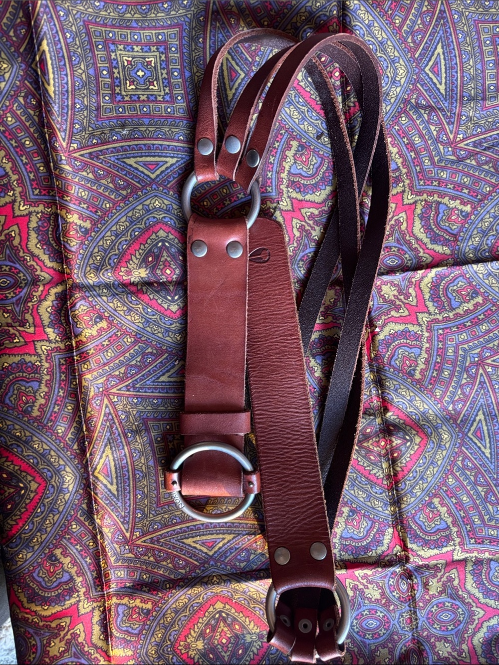 Men's Brown Leather Harness Belt with Silver Hardware
